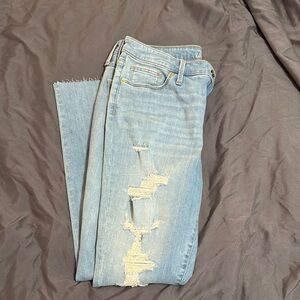 Light Blue Distressed Women's Skinny Jeans w/Stretch! Frayed Hem. Size 10